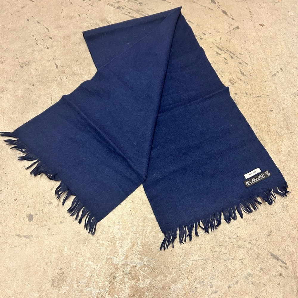 Navy Blue 100% Marino Wool Fringed Scarf
